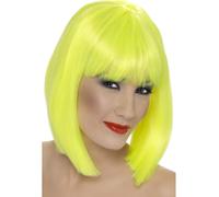 Peluca Glamour Femenina De Los Años 80, Peluca Neon Amarilla Nueva