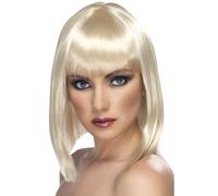 Peluca Glamour Rubia Corta Recta Con Flequillo Para Adultas Disfraz Nuevo