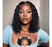 Peluca Glueless Deep Curly Lace Bob Wigs Wear and Go Brazilian Pelucas Cortas para Mujer Pre Cut 4x4 Lace Frontal Human Hair Wig Pelucas de Cabello Humano Pre Plucked 14 Pulgada Natural Black