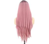 Peluca gris larga de mujeres peluca heterosexual con raíces negras cosplay o peluca de uso diario (Color : Pink)