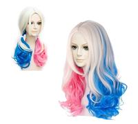 Peluca Harley Quinn,Accesorios Harley Quinn-Permite Peinados DIY Libres-Peluca Harley Quinn Mujer Presenta un Estilo de Rizos Ondulados,Para Carnavales Femeninos,Juegos de rol Cinematográficos