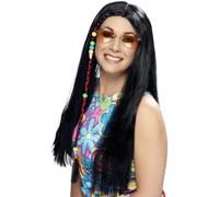Peluca Hippie Años 1960 70 Adultos Disfraz Hippy Larga Recta Peluca Negra Rubia