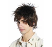 Peluca Hombre Mujer Corto Cardado Salvajes Mechas 80s Retro Marrón Medio