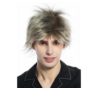 Peluca Hombre Mujer Corto Cardado Salvajes Mechas 80s Retro Mix Rubio Peluca