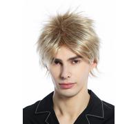 Peluca Hombre Mujer Corto Cardado Salvajes Mechas 80s Retro Rubia Platino Mix