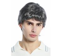 Peluca Hombre Mujer Unisex Corto Ligero Ondulado Marrón Oscuro Gris Entrecano