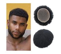 Peluca Hombre Peluquín afro rizado for hombre, 20 x 25 cm, transpirable, con base de encaje completo, reemplazo de cabello humano Peluquín para hombre(4mm)
