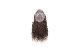 Peluca Hombre Tupé for hombre castaño medio n.° 4, de 12, 14 y 16 pulgadas, con encaje frontal, rizado, de cabello humano, monofilamento de poliuretano alrededor de la base. Peluquín para hombre(14 in