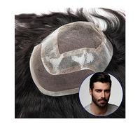 Peluca Hombre Tupé for hombres Encaje francés fino con PU alrededor Prótesis de cabello masculino transpirable for hombres Sistema de reemplazo de cabello humano real de densidad 120% (# 1B) Protesis