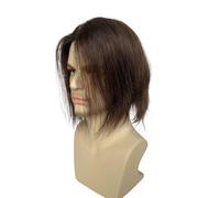 Peluca hombres 9 pulgadas pelo humano indio pelo humano postizo para hombres 6 x 8 pulgadas mono fino con base de poliuretano prótesis de cabello masculino (color marrón)