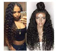 Peluca humana 360 cordón de la onda profunda peluca brasileña del frente del pelo rizado pelucas 360 color natural Pre Pinches con el pelo del bebé (26 pulgadas),Negro