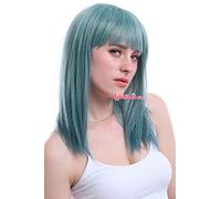 Peluca L-Email Nuevas Pelucas Para Mujer Color Cian 50 Cm / 19,7 Pulgadas Medio Largo Recto Resistente Al Calor Pelo Sintético Perucas Cosplay Peluca