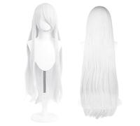 Peluca larga 100 cm, cosplay de anime universal, perfecta para fiestas, uso diario, festivales y Halloween, ideal para TV, cine y cosplay de juegos (Blanco plateado)