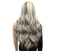 Peluca Larga Blanca Ondulada Ombré Para Mujer, Rizada Con Raya Al Medio De 76 Cm, Fibra Sintética Resistente Al Calor Para Uso Diario En Fiestas.