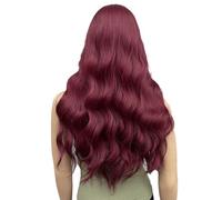Peluca Larga Color Burdeos Con Flequillo Para Mujer, 61 Cm, Ondulada Natural, Encantadora, De Fibra Sintética Rizada Resistente Al Calor Para Uso Diario.