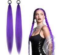 Peluca larga de pelo trenzado, 26 pulgadas violeta, cabello atado sintéticas preestiradas, peluca larga con ataduras para ropa de Halloween, accesorios de cosplay para niños (ColorA: 2 piezas)