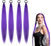 Peluca larga de pelo trenzado, 26 pulgadas violeta, cabello atado sintéticos preestirados, peluca larga con ataduras para ropa de Halloween, accesorios de cosplay para niños (ColorA: 4 piezas)