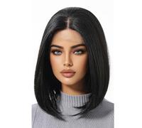 Peluca Larga Negra Natural, Recta, De 30 Cm Con Raya Al Medio, De Fibra Proteica Mejorada Para Uso Diario En Fiestas.