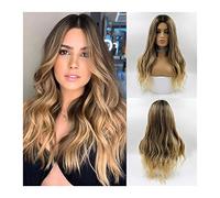 Peluca Larga Ombre Marrón Oscuro Pelucas Rubias Ondulado Rizado Pelucas Sintéticas Parte Media Natural Peluca Resistente Al Calor Para Mujeres Pelucas Ombre De Aspecto Natural Para Uso Diario Pelucas