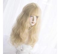 Peluca larga ondulada con flequillo - Peluca de pelo sintético natural Lolita con gorro de peluca para mujer, cosplay y uso diario (rubio)