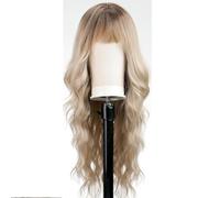 Peluca larga ondulada de 26 pulgadas con flequillo, peluca rizada for mujer, peluca sintética resistente al calor(Blonde)