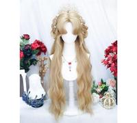 Peluca Larga Ondulada Para Mujer Pintura Al Óleo Peinado De Personajes Diadema Completa Pelucas JK Lolita Pelo Sintético Resistente Al Calor Con, Flequillo Para Fiesta, Halloween (Oro)