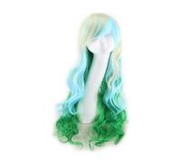 Peluca larga ondulada Peluca multicolor Peluca sintética Peluca fácil de usar Peluca esponjosa y de aspecto natural for mascarada de cosplay (Color : Blue-green)