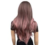 Peluca Larga Ondulada Rosa Con Efecto Ombré, 60 Cm, Con Raya Al Medio Y Rizada, Para Mujer, Fibra Resistente Al Calor, Ideal Para Uso Diario En Fiestas.