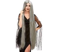 Peluca Larga Plateada Recta Estilo Gótico Smiffys Morticia Halloween 120c