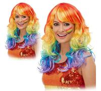 Peluca Larga Rizada Glamour Multicolor Arcoíris Orgullo Accesorio De Disfraz
