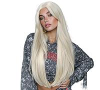 Peluca larga y lisa con flequillo, de cabello sintético, ideal for cosplay, fiestas, Halloween y uso diario. para mujeres encantadoras(Platinum)