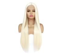 Peluca larga y lisa de encaje frontal de 13 x 4, rubio #60, sintético, medio atado a mano, para el uso diario, añade volumen al cabello (20 pulgadas)