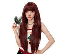 Peluca larga y recta con flequillo, aspecto natural en capas de 26 pulgadas, pelucas sintéticas resistentes al calor for mujeres uso diario Suave y Natural(2RB28)