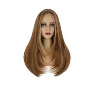 Peluca larga y recta de 23 pulgadas for mujer, con raya al medio, de fibra sintética natural resistente al calor. Adorno de pelo para mujer(Brown with highlights)