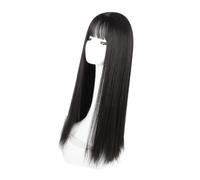 Peluca Larga y Recta Negra con Flequillo, Peluca Negra de 28,3 Pulgadas, Pelucas Negras Sintéticas Naturales para Mujeres, Pelo Sintético en Capas, Peluca Morena