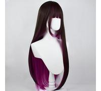 Peluca Larga Y Recta Para Mujer Con Flequillo Corte Hime Peluca De Tinte Dividido Estilo Gótico Lolita Cosplay Pelo Sintético Para Fiesta De Halloween (Marrón-morado negruzco)