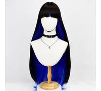 Peluca Larga Y Recta Para Mujer Con Flequillo Corte Hime Peluca De Tinte Dividido Estilo Gótico Lolita Cosplay Pelo Sintético Para Fiesta De Halloween (Sin patillas-Azul)