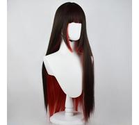 Peluca Larga Y Recta Para Mujer Con Flequillo Corte Hime Peluca De Tinte Dividido Estilo Gótico Lolita Cosplay Pelo Sintético Para Fiesta De Halloween (Marrón-rojo negruzco)