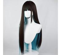 Peluca Larga Y Recta Para Mujer Con Flequillo Corte Hime Peluca De Tinte Dividido Estilo Gótico Lolita Cosplay Pelo Sintético Para Fiesta De Halloween (Azul negro-verde)