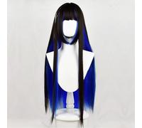 Peluca Larga Y Recta Para Mujer Con Flequillo Corte Hime Peluca De Tinte Dividido Estilo Gótico Lolita Cosplay Pelo Sintético Para Fiesta De Halloween (Negro-Azul Klein)