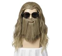 Peluca larga y rizada de color marrón dorado FVCENT para adultos y hombres, peluca para disfraz, Cosplay, fiesta de Halloween, peluca + barba (Lino dorado)