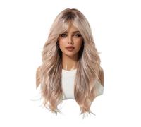 Peluca marrón ombre rubia rosa de 22 pulgadas con flequillo, pelucas sintéticas rizadas y onduladas largas for mujer for uso diario en fiestas de Halloween y cosplay Suave y Natural