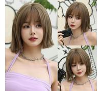 Peluca marrón para mujer, para uso diario, para fiestas, corta, ondulada, sintética, con flequillo esponjoso, resistente al calor, para cosplay de Lolita, D-141-1