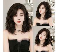 Peluca marrón para mujer, para uso diario, para fiestas, corta, ondulada, sintética, con flequillo esponjoso, resistente al calor, para cosplay, C-0380-1