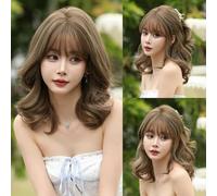 Peluca marrón para mujer, para uso diario, para fiestas, pelucas sintéticas cortas y onduladas, con flequillo esponjoso, resistente al calor, para cosplay de Lolita, D-143-1