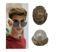 Peluca masculina de cabello humano de 0.1-0.12 mm, de piel sintética, línea de cabello natural, rubio medio. Suave y Transpirable(6"x9")