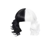 Peluca media blanca y negra con flequillo para mujer y niña, pelucas onduladas cortas y rizadas para Halloween, cosplay, fiesta, añade volumen al cabello