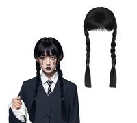 Peluca Miercoles Niña, Peluca Negra Larga, Peluca Trenzas con Flequillo Pelucas de Cosplay de la Familia para Niñas Mujeres Regalo de Fiesta