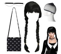 Peluca Miércoles para Niña, Pelucas Trenzas Negras, Peluca negra larga trenzada Miércoles, Wednesday Peluca Cosplay, Wednesday Wig, Miércoles doble cola de caballo, Adecuado Fiestas Temáticas