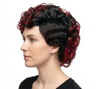 Peluca Mohawk, peluca corta y rizada para mujer con reflejos rojos y negros, cabello sintético para una apariencia atrevida divertida